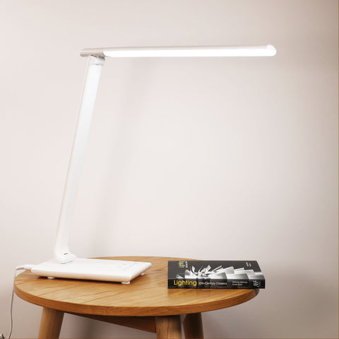 Luke LED White Desk Lamp Touch Dim USB Port