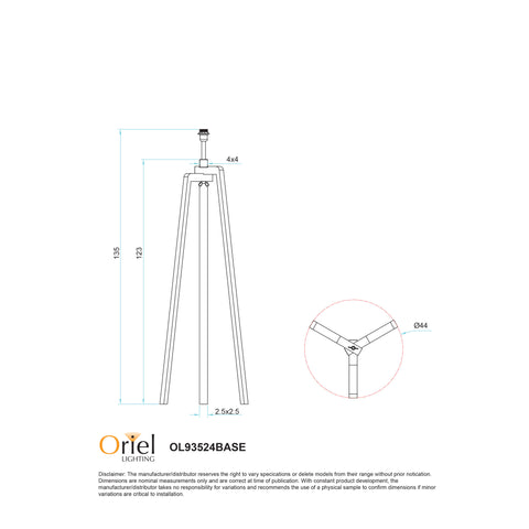 LUND Scandi Timber Tripod Floor Lamp Base Only