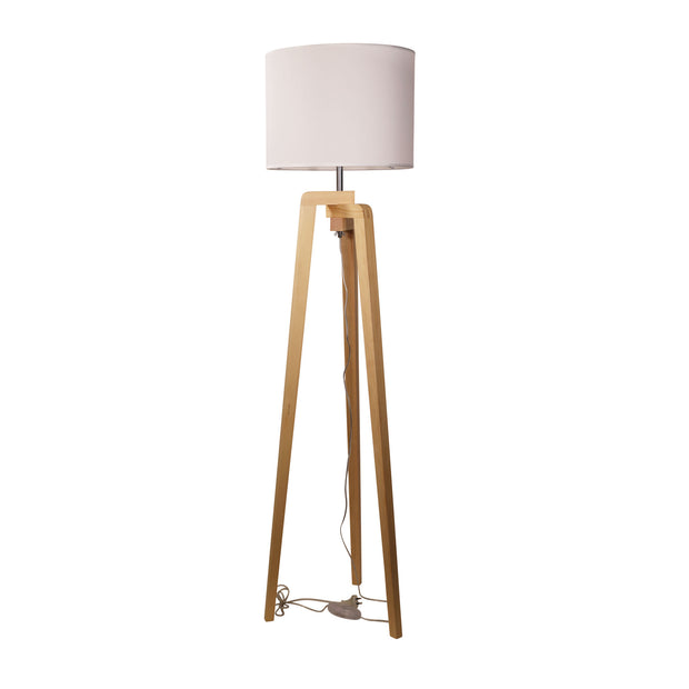 Lund Timber Floor Lamp With White Cotton Shade