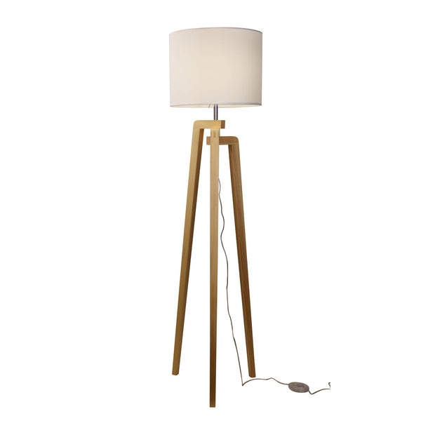 Lund Timber Floor Lamp With White Cotton Shade