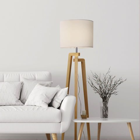 Lund Timber Floor Lamp With White Cotton Shade