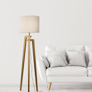 Lund Timber Floor Lamp With White Cotton Shade