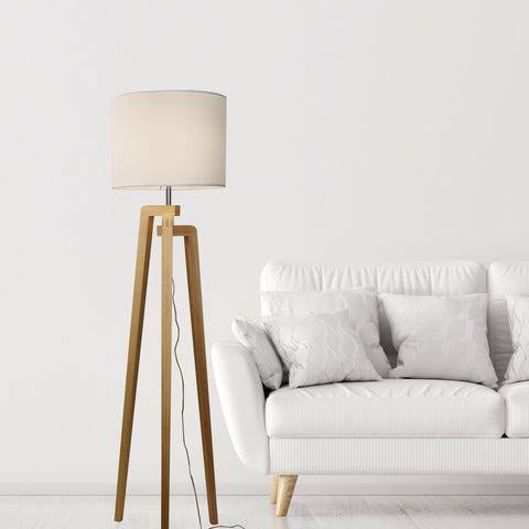 Lund Timber Floor Lamp With White Cotton Shade