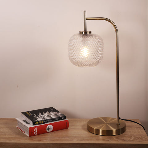 CROSS Antique Brass with Clear Diamond Pattern Glass Shade E14 Table Lamp