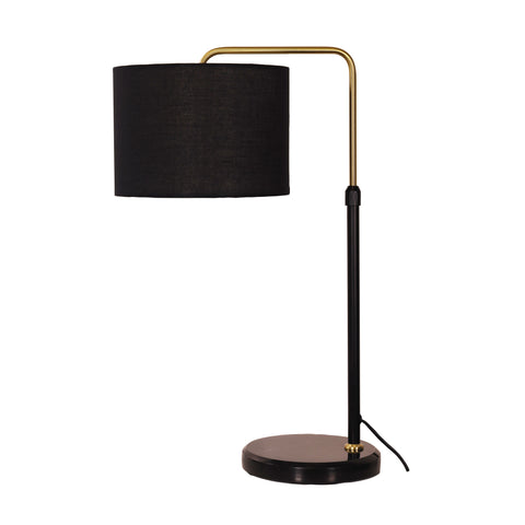 MYRA Black Marble and Satin Brass With Black Shade Height Adjustable E27 Table Lamp