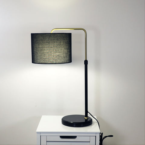 MYRA Black Marble and Satin Brass With Black Shade Height Adjustable E27 Table Lamp