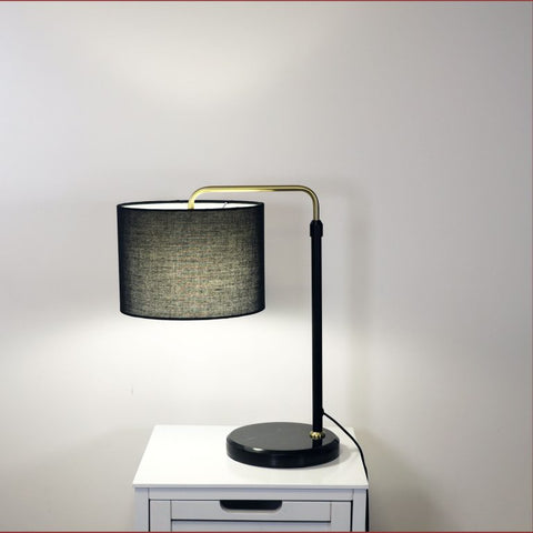 MYRA Black Marble and Satin Brass With Black Shade Height Adjustable E27 Table Lamp