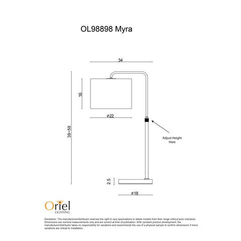 MYRA Black Marble and Satin Brass With Black Shade Height Adjustable E27 Table Lamp