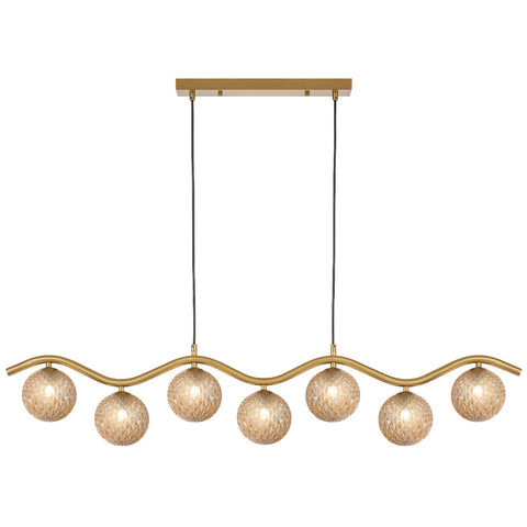 ORTON 7xG9 Antique Gold with Amber Tear Glass Ball 1150mm Pendant