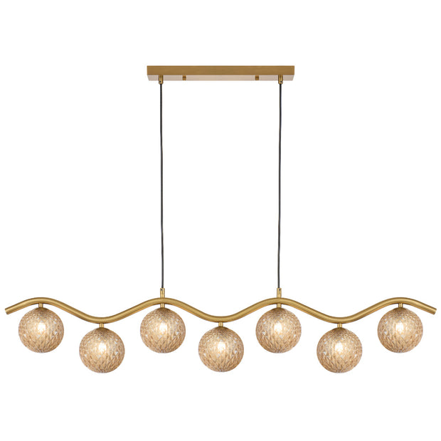 ORTON 7xG9 Antique Gold with Amber Tear Glass Ball 1150mm Pendant