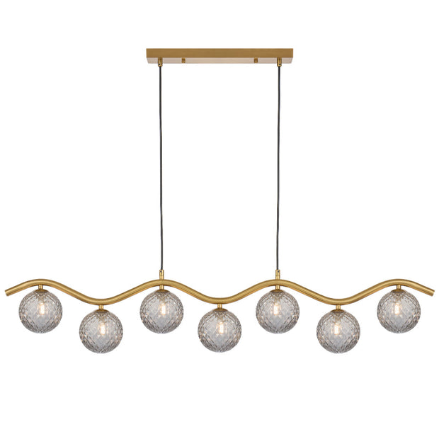 ORTON 7xG9 Antique Gold with Smoke Tear Glass Ball 1150mm Pendant