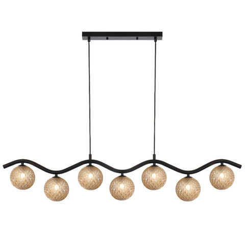 ORTON 7xG9 Black with Amber Tear Glass Ball 1150mm Pendant