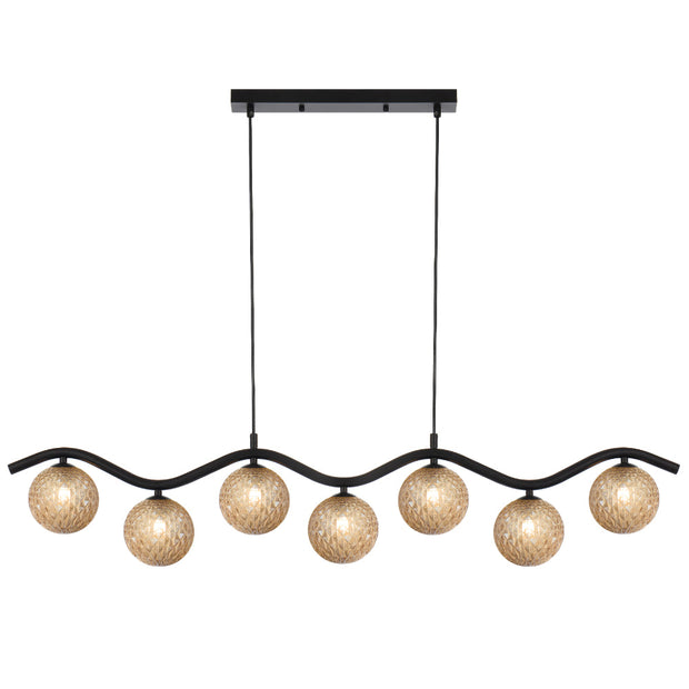 ORTON 7xG9 Black with Amber Tear Glass Ball 1150mm Pendant