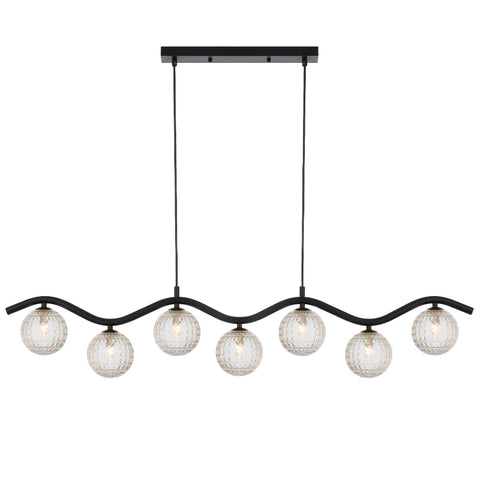 ORTON 7xG9 Black with Clear Prism Glass Ball 1150mm Pendant