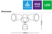 Otto II 2x12w LED Twin Exterior Floodlight White with Sensor