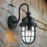 Parol IP44 Cylinder Wall Light Black Cage with Glass