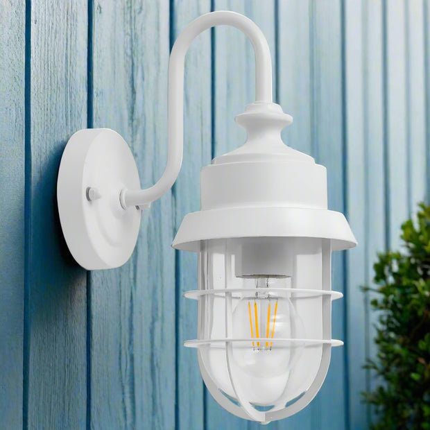 Parol IP44 Cylinder Wall Light White Cage with Glass