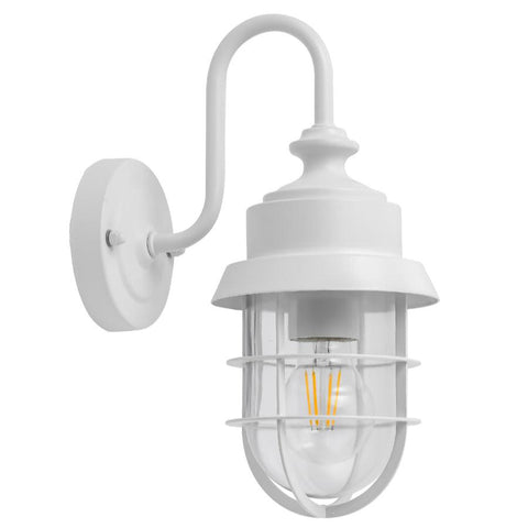 Parol IP44 Cylinder Wall Light White Cage with Glass