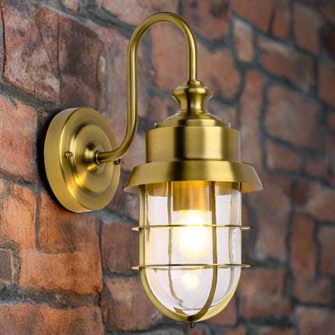 Parol IP44 Cylinder Wall Light 304SS Electroplated Brass Cage with Glass