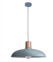 Pastel E27 Large Dome Pendant Blue with Copper Highlights