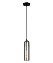 Pastille E27 Round Top Cylinder Pendant Smoke and Satin Chrome