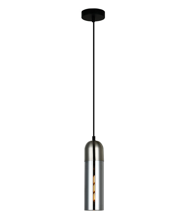 Pastille E27 Round Top Cylinder Pendant Smoke and Satin Chrome