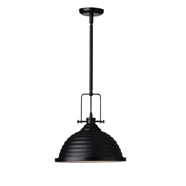 PD2199-BZ Industrial Ribbed Dome Pendant with Frosted Diffuser Black Bronze