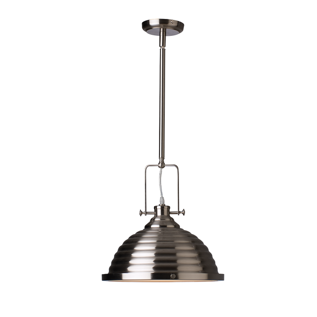 PD2199-SN Industrial Ribbed Dome Pendant with Frosted Diffuser Satin Nickel