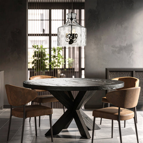 Perron 4LT Pendant 4xE14 Black Matt / Clear Water Streak