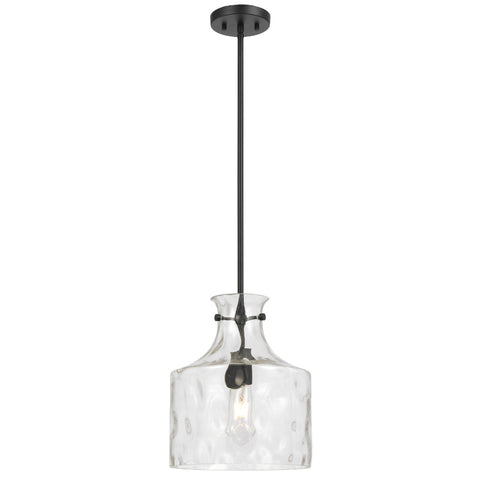 Perron 1LT Pendant E27 Black Matt / Clear Water Streak