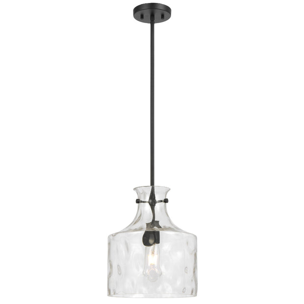 Perron 1LT Pendant E27 Black Matt / Clear Water Streak