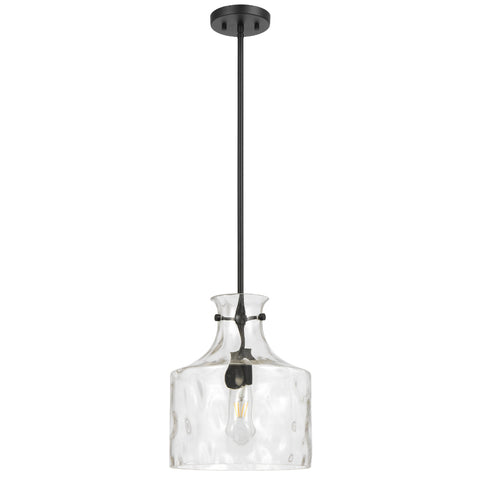 Perron 1LT Pendant E27 Black Matt / Clear Water Streak