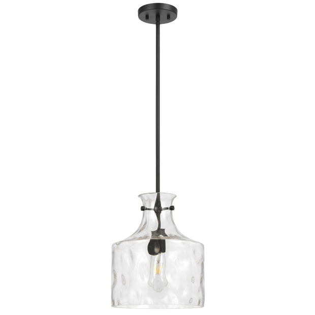 Perron 1LT Pendant E27 Black Matt / Clear Water Streak