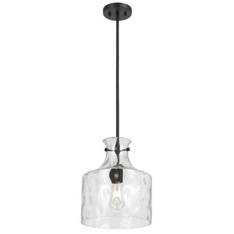 Perron 1LT Pendant E27 Black Matt / Clear Water Streak