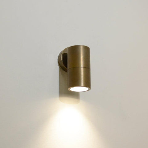 Pillar Fixed GU10 IP65 Wall Light Solid Aged Brass