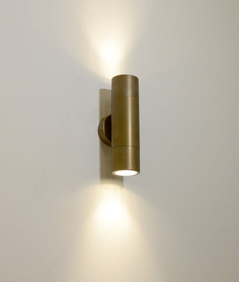 Pillar Up/Down GU10 IP65 Wall Light Solid Aged Brass