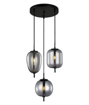 Pino 3 Light Pendant Smoke Glass with Black