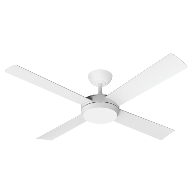 Proton DC 1220mm All ABS 4 Fast Fix Blade Wall Control Ceiling Fan With 24W Dimmable Tricolour LED Light Matt White