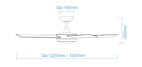 Proton DC 1220mm All ABS 4 Fast Fix Blade Wall Control Ceiling Fan With 24W Dimmable Tricolour LED Light Matt White