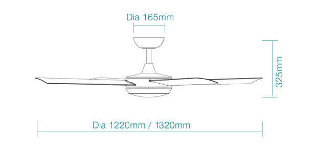 Proton DC 1220mm All ABS 4 Fast Fix Blade Wall Control Ceiling Fan With 24W Dimmable Tricolour LED Light Matt White