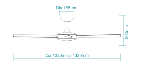 Proton DC 1220mm All ABS 4 Fast Fix Blade Wall Control Ceiling Fan Only Matt White