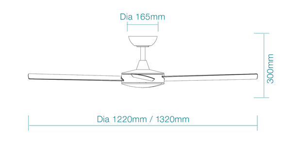 Proton DC 1220mm All ABS 4 Fast Fix Blade Wall Control Ceiling Fan Only Matt White