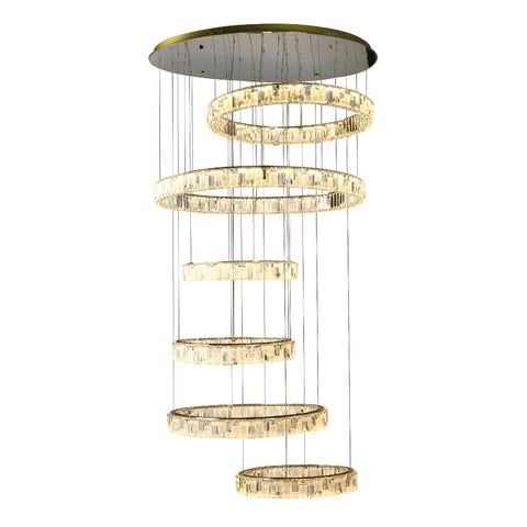 Rias 300w CCT Dim LED 6 Tier Pendant Gold with Remote