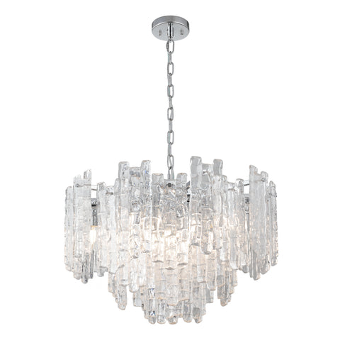 Riviera 10 Light Chrome with Clear Ice Glass Panels E14 Pendant