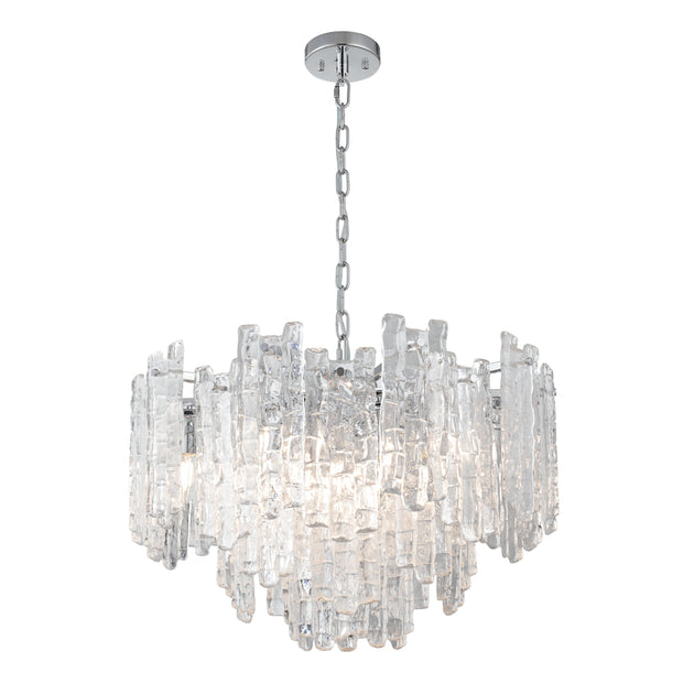 Riviera 10 Light Chrome with Clear Ice Glass Panels E14 Pendant