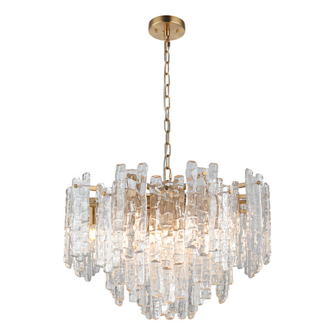Riviera 10 Light Gold with Clear Ice Glass Panels E14 Pendant