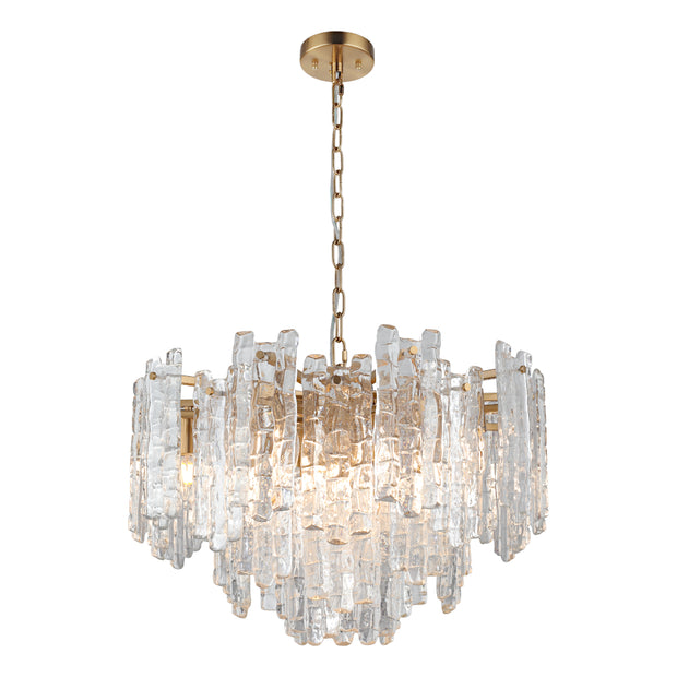 Riviera 10 Light Gold with Clear Ice Glass Panels E14 Pendant