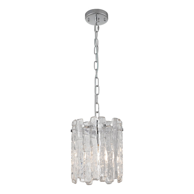 Riviera 1 Light Chrome with Clear Ice Glass Panels E27 Pendant