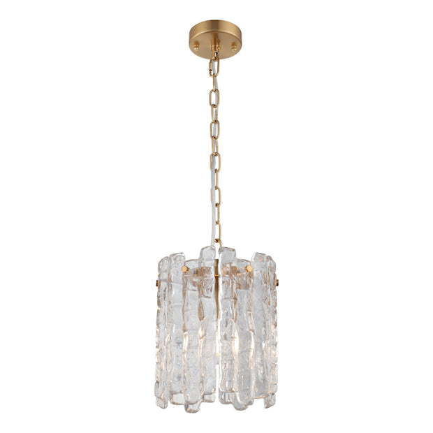 Riviera 1 Light Gold with Clear Ice Glass Panels E27 Pendant