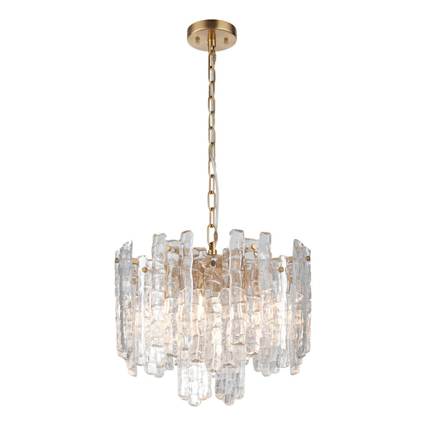 Riviera 5 Light Gold with Clear Ice Glass Panels E14 Pendant